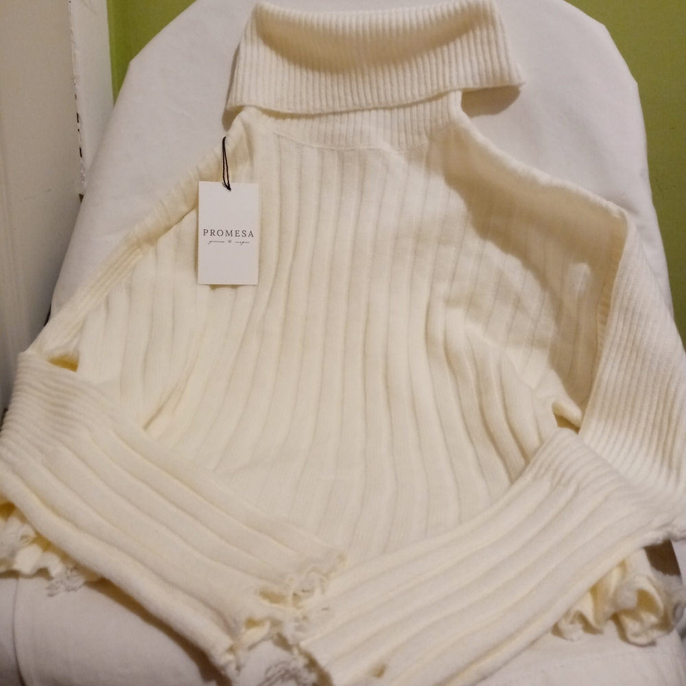 Promesa Cream Turtle Neck Sweater, Size- Small